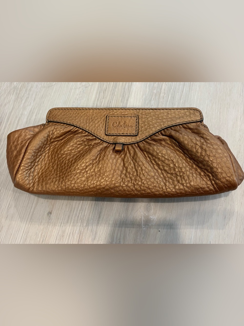 Cognac Textured Leather Fold-Over Clutch by Cole Haan